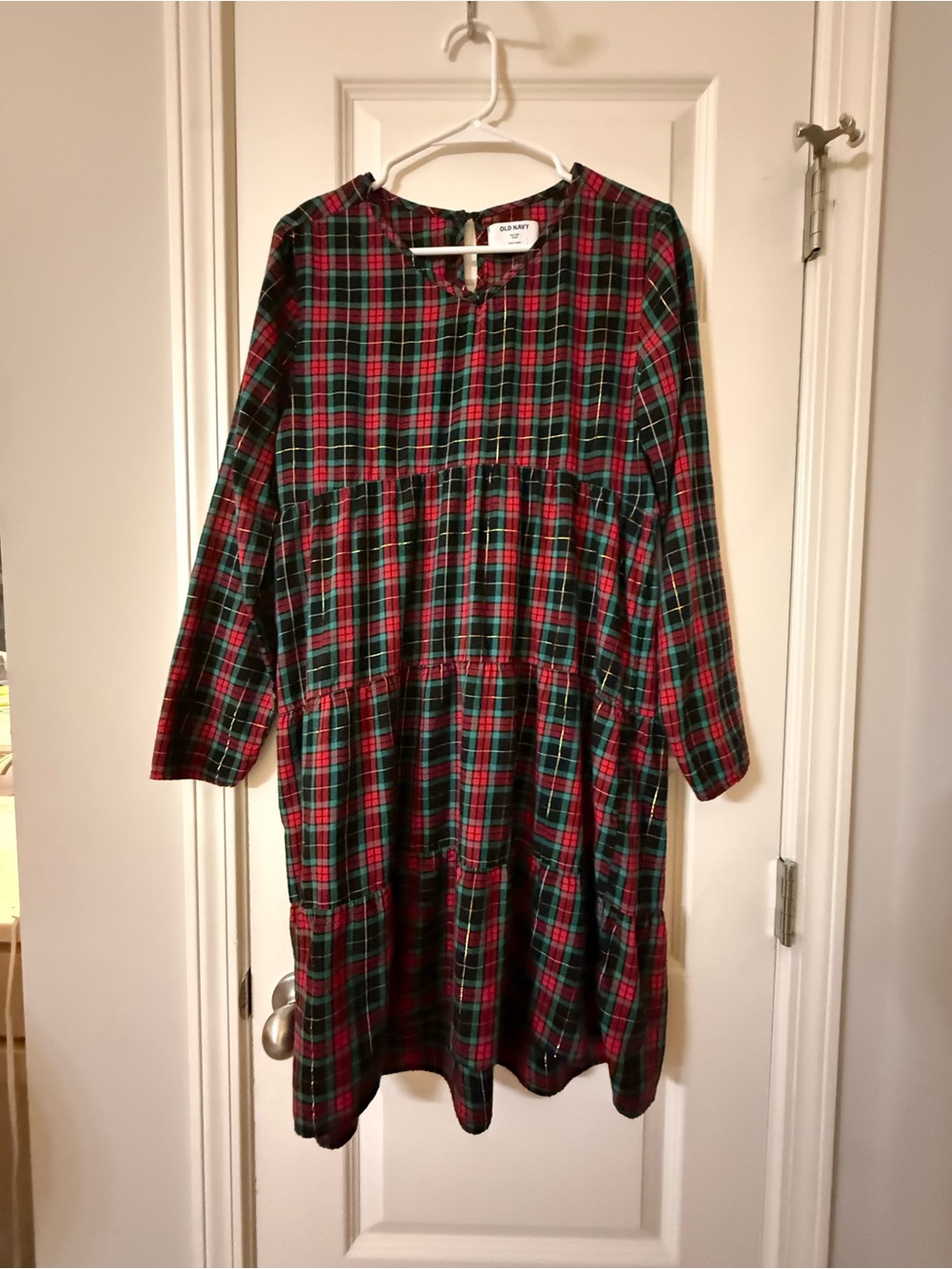 Old Navy Plaid Tiered Swing Dress Girls XXL (16)  Plus Holiday Festive Christmas